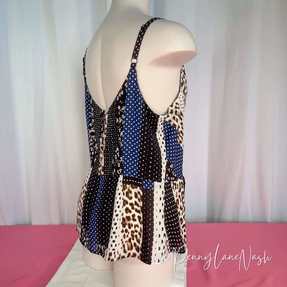 Cabi 3787 Mixed Print Crossover Peplum Camisole Tank - Picture 4 of 8
